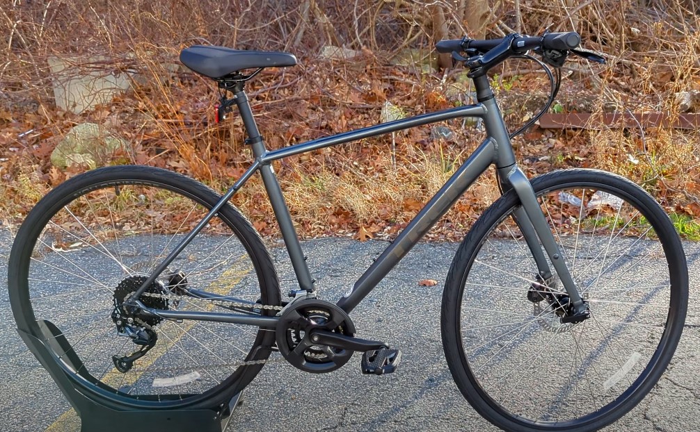 Gray trek bike standing on the road