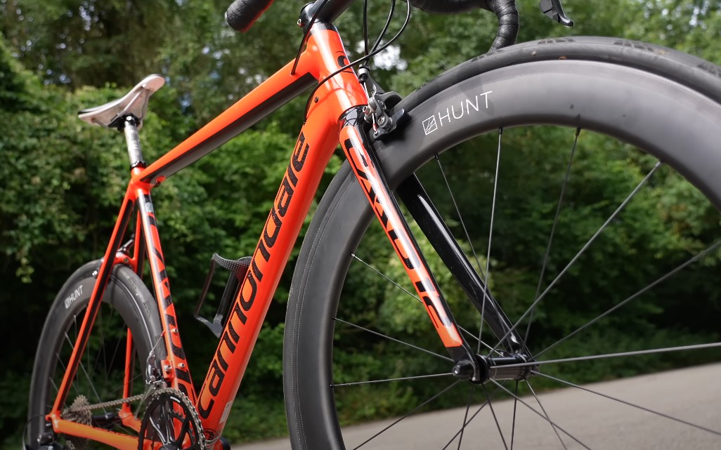 Carbon wheels on an orange road bike