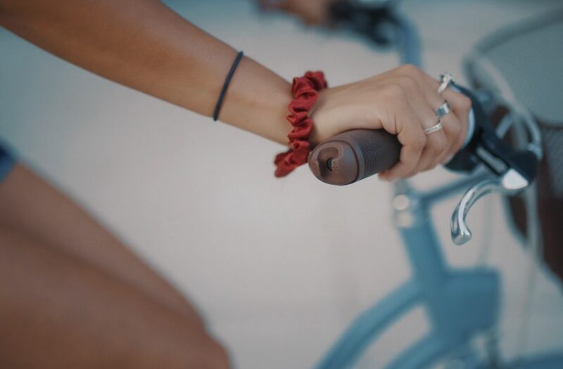 A woman riding a bike