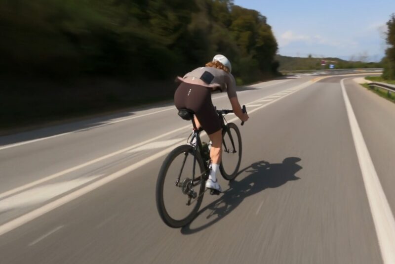 Cyclist is racing downhill