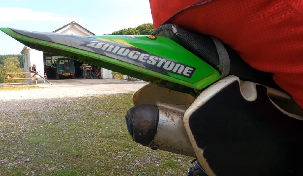 Exhaust system on a dirt bike