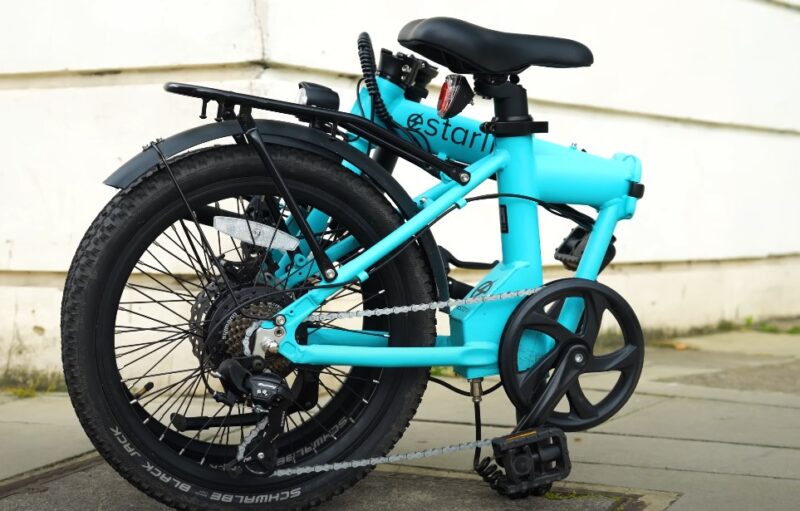 Blue e-bike completely folded