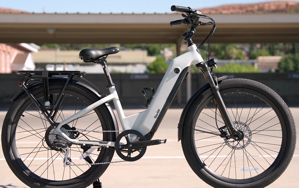 White e-bike parked on the street