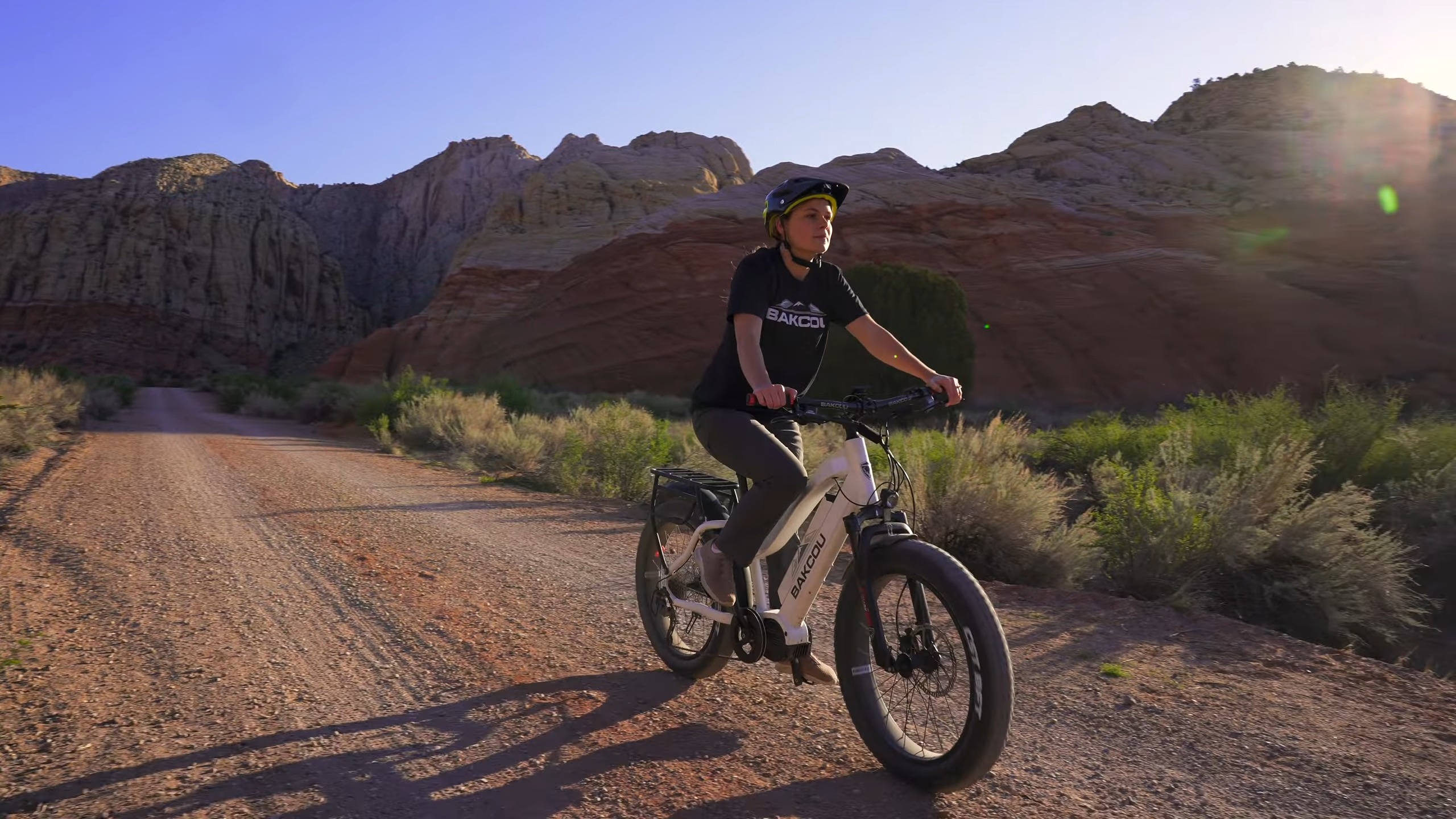 A girl rides off-road e-bike