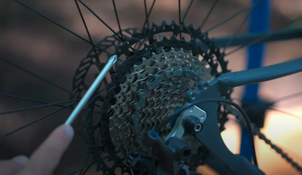 Person repairs bike's chain