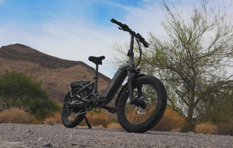 A full-view of the electric bike, showcasing its features and capabilities