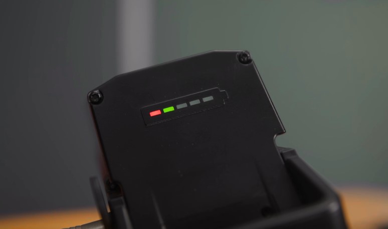 Close up view of an e-bike battery